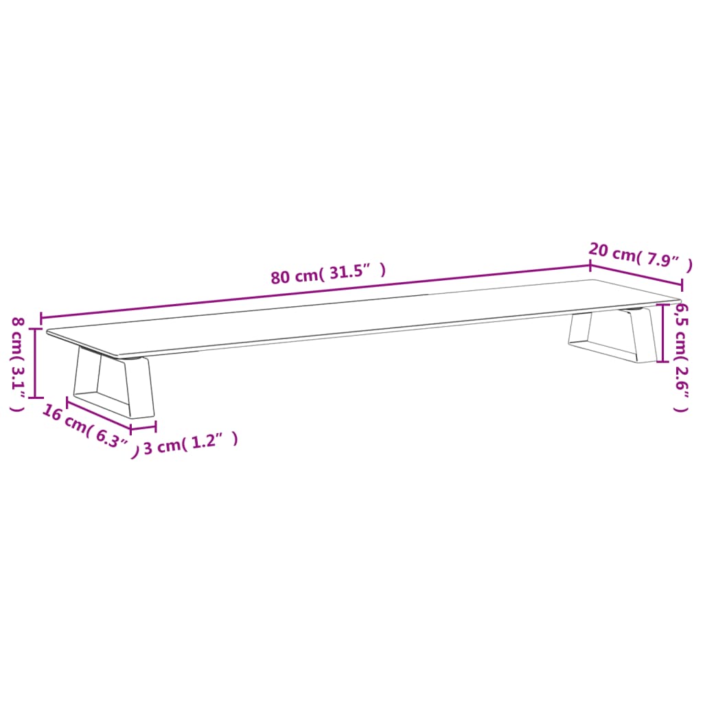 Stalak za monitor bijeli 80x20x8 cm kaljeno staklo i metal