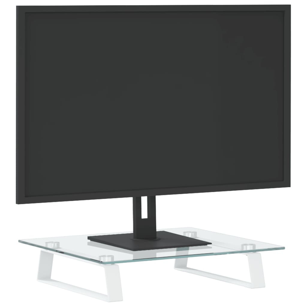 Stalak za monitor bijeli 40x35x8 cm kaljeno staklo i metal