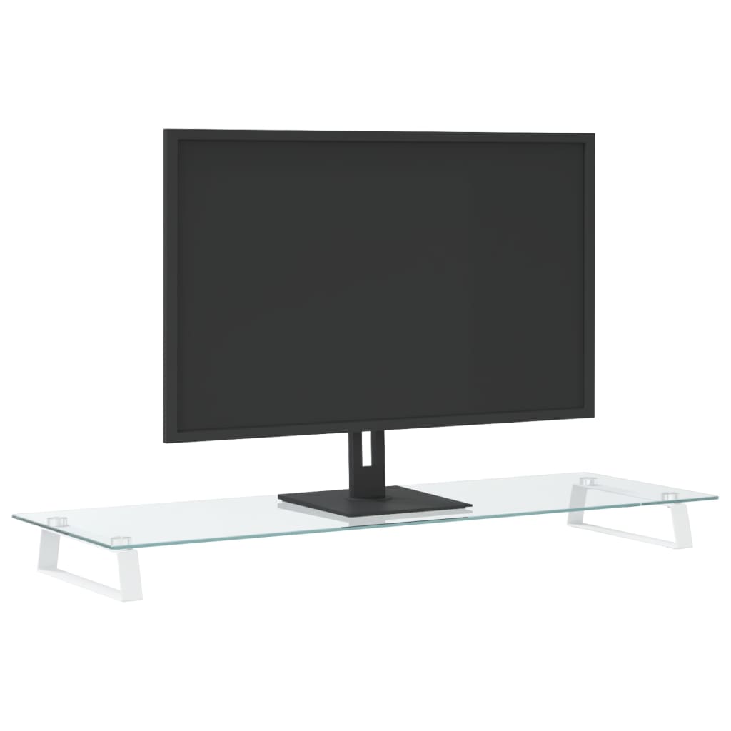 Stalak za monitor bijeli 100x35x8 cm kaljeno staklo i metal