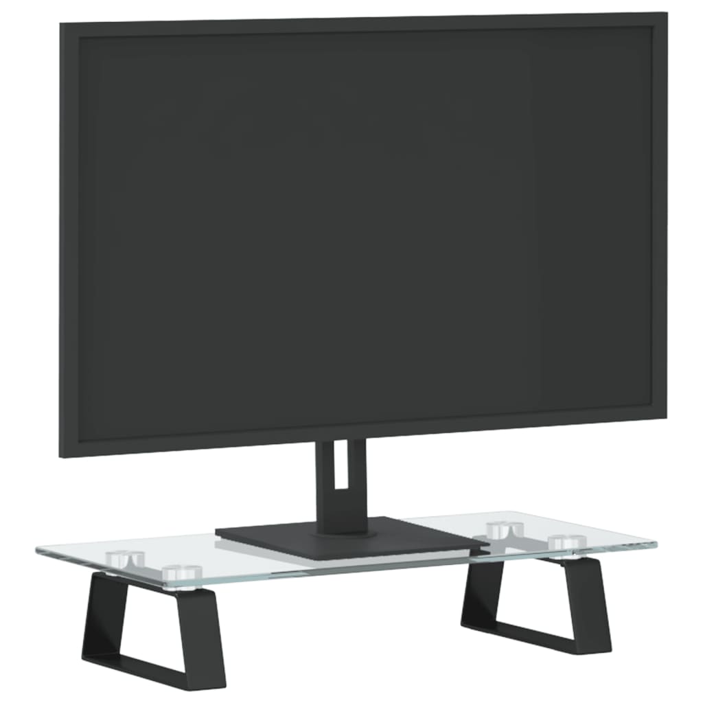 Stalak za monitor crni 40x20x8 cm kaljeno staklo i metal