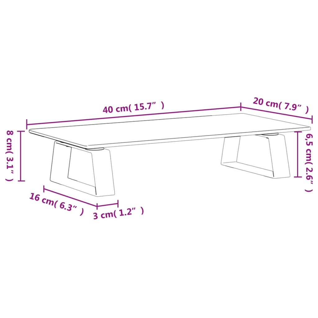 Stalak za monitor crni 40x20x8 cm kaljeno staklo i metal