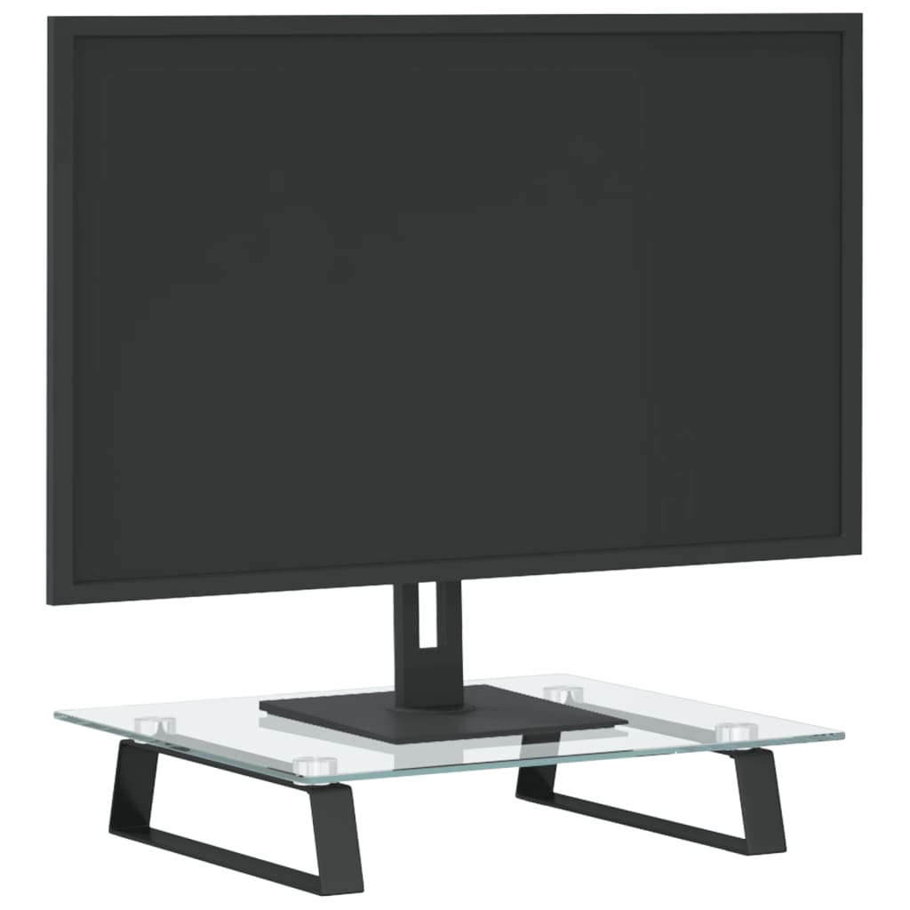 Stalak za monitor crni 40x35x8 cm kaljeno staklo i metal