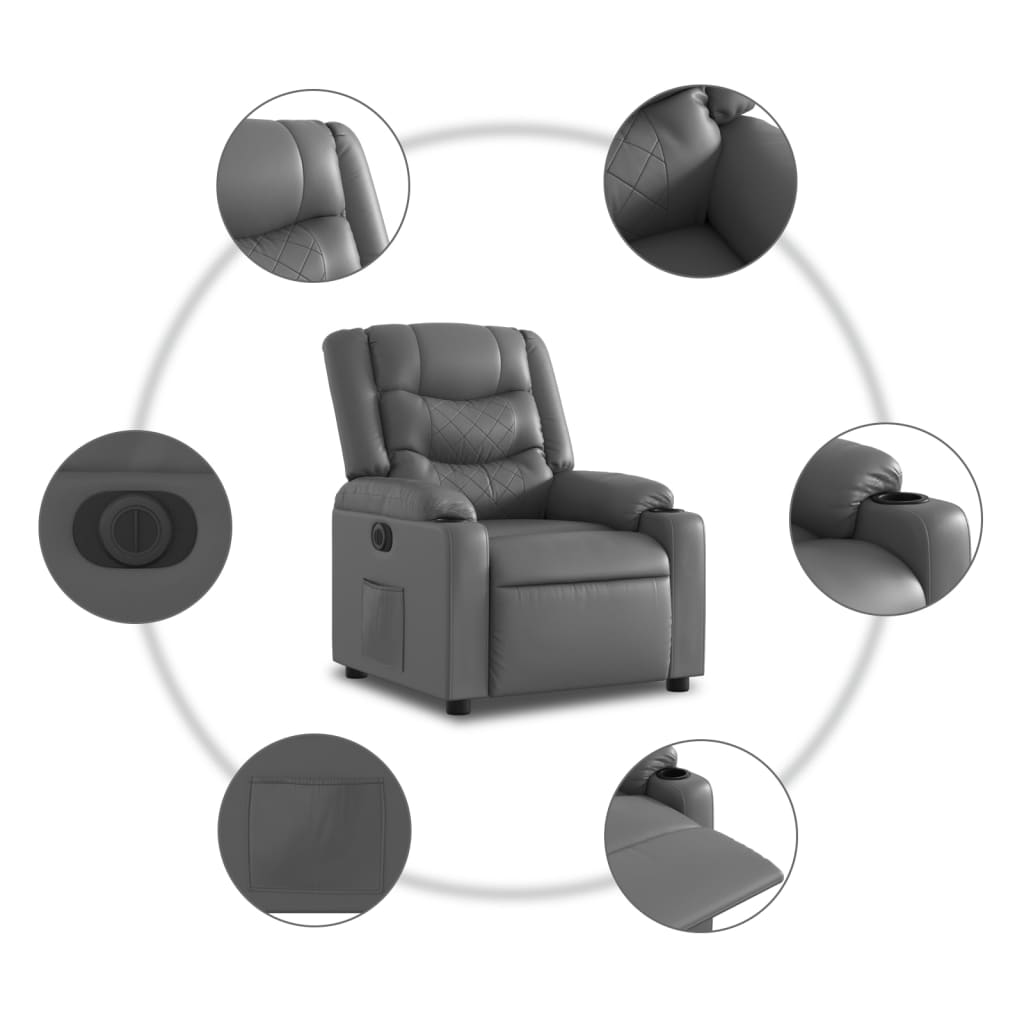 Električni naslonjač od umjetne kože sivi