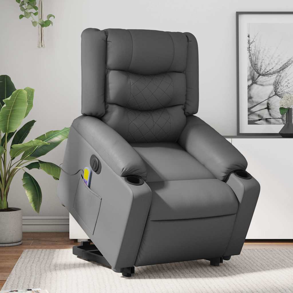 Električni masažni naslonjač na podizanje od umjetne kože siva