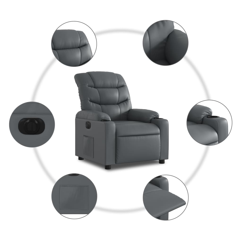 Električni naslonjač od umjetne kože sivi