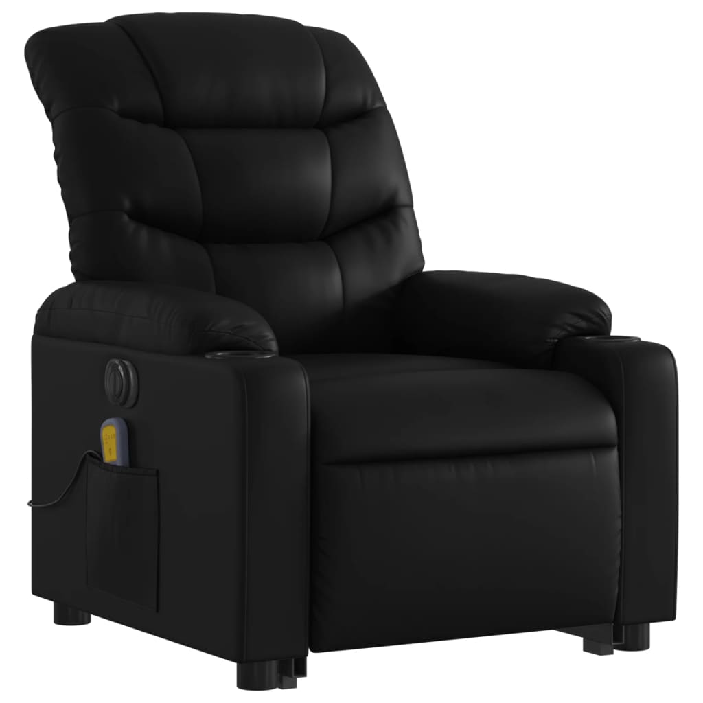 Električni masažni naslonjač na podizanje od umjetne kože crni