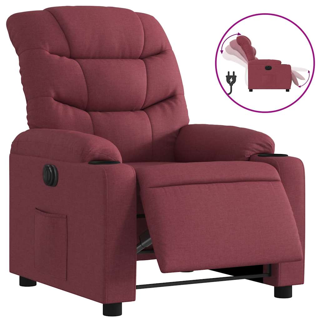 Električni naslonjač od tkanine crvena boja vina