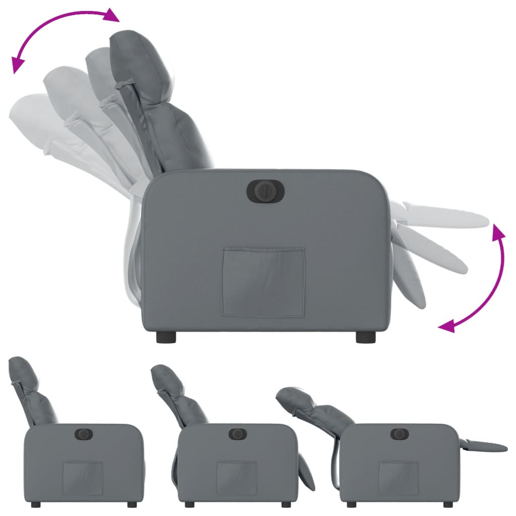 Električni naslonjač od umjetne kože sivi