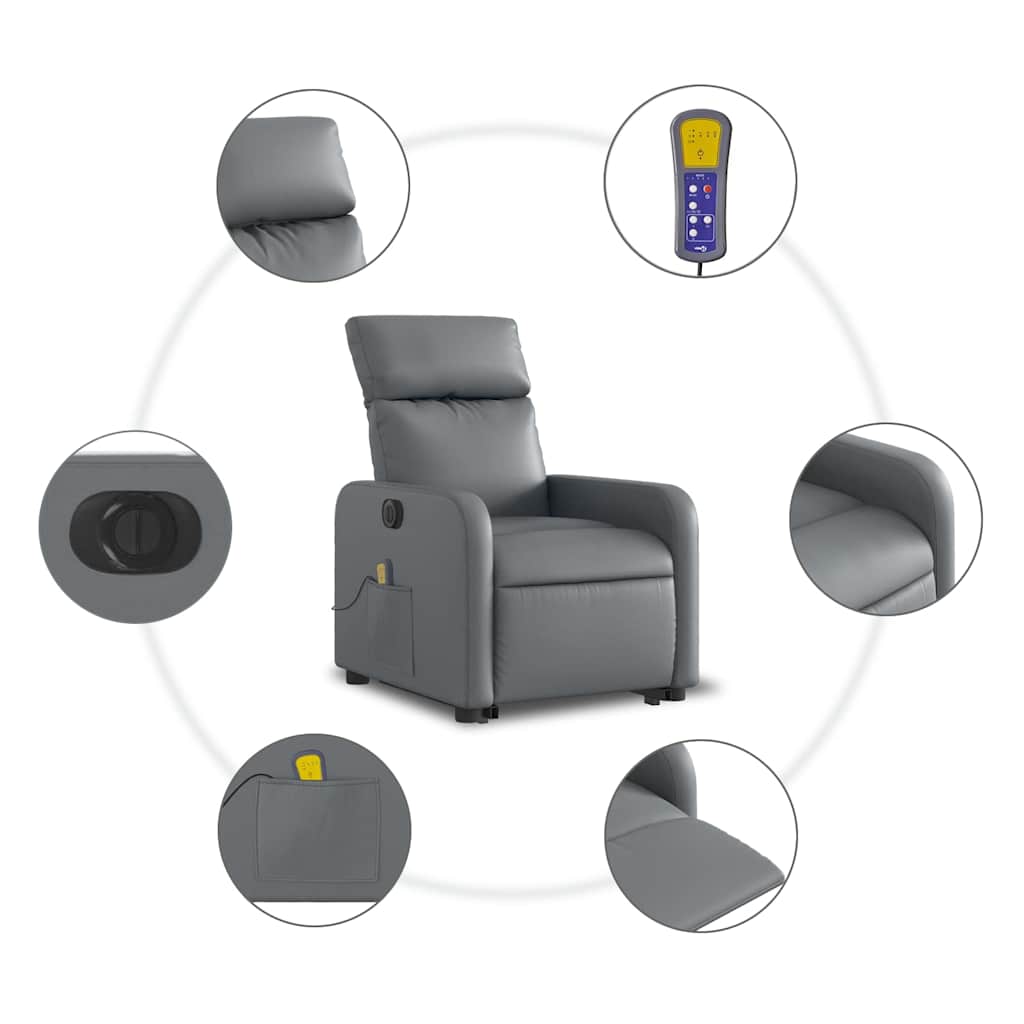 Električni masažni naslonjač na podizanje od umjetne kože siva