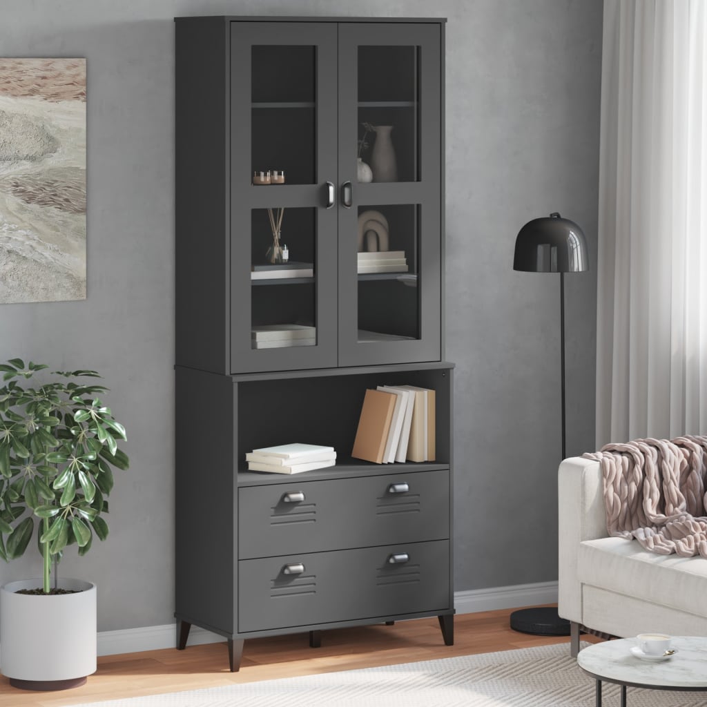 Visoka komoda VIKEN antracit siva 80x40x200 cm masivna borovina