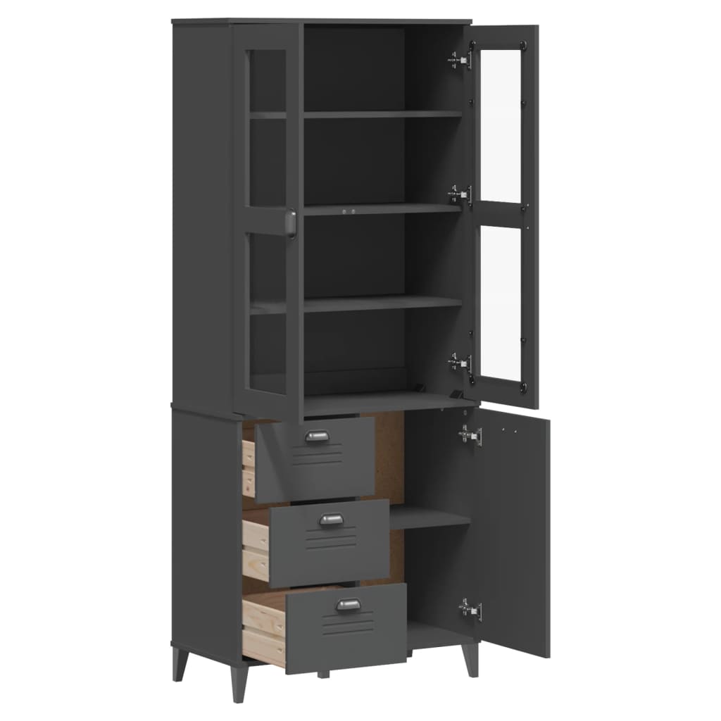 Visoka komoda VIKEN antracit siva 80x40x190 cm masivna borovina