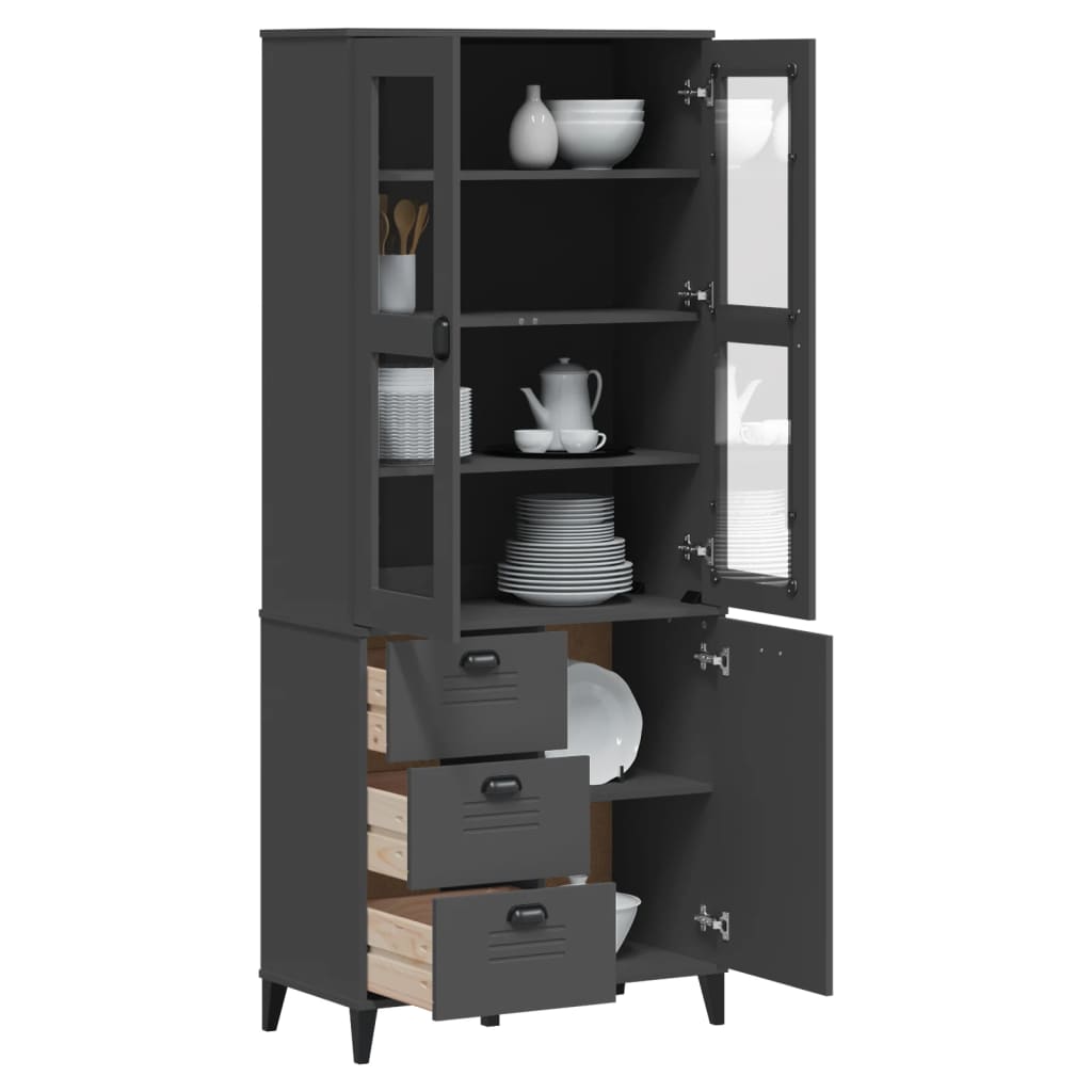 Visoka komoda VIKEN antracit siva 80x40x190 cm masivna borovina