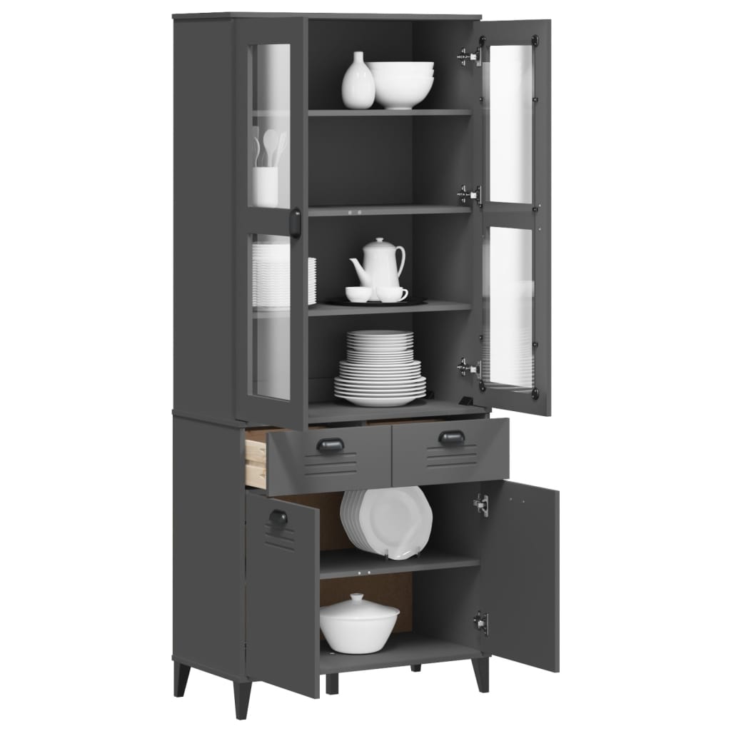 Visoka komoda VIKEN antracit siva 80x40x190 cm masivna borovina