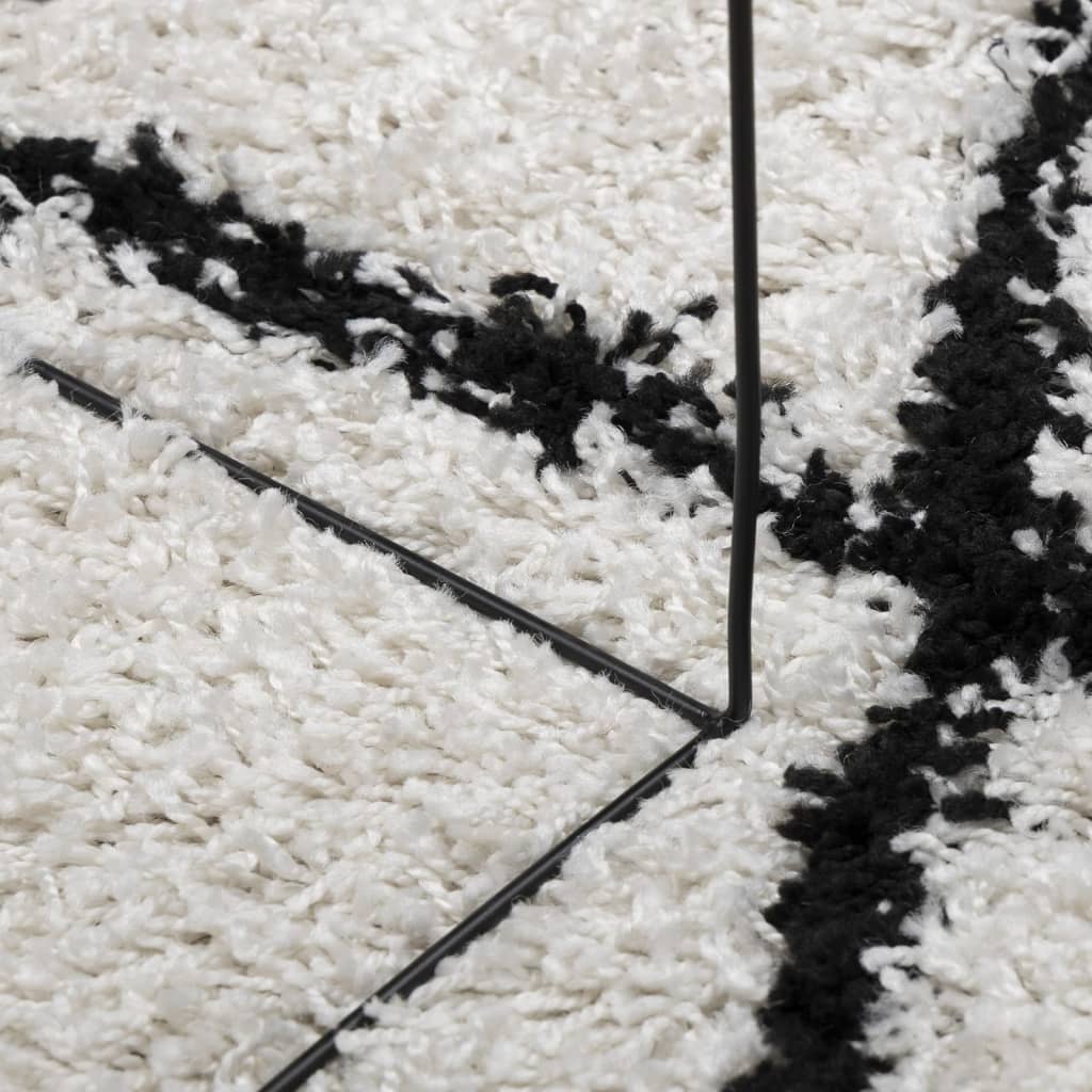 Čupavi tepih PAMPLONA s visokim vlaknima krem-crni 100 x 200 cm