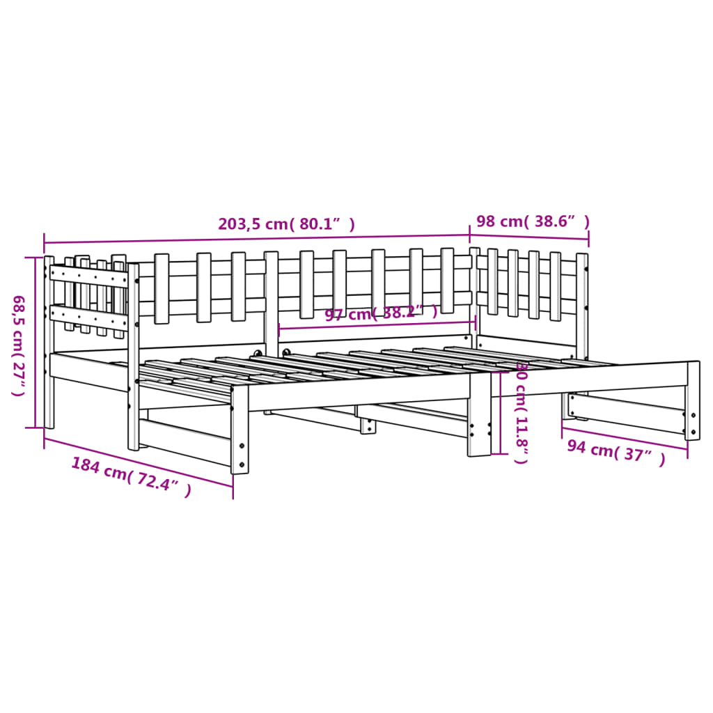 Dnevni ležaj na izvlačenje bijeli 2x(90x200)cm masivna borovina