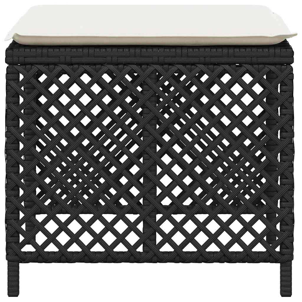 Vrtni taburei s jastucima 4 kom crni 41x41x36 cm od poliratana