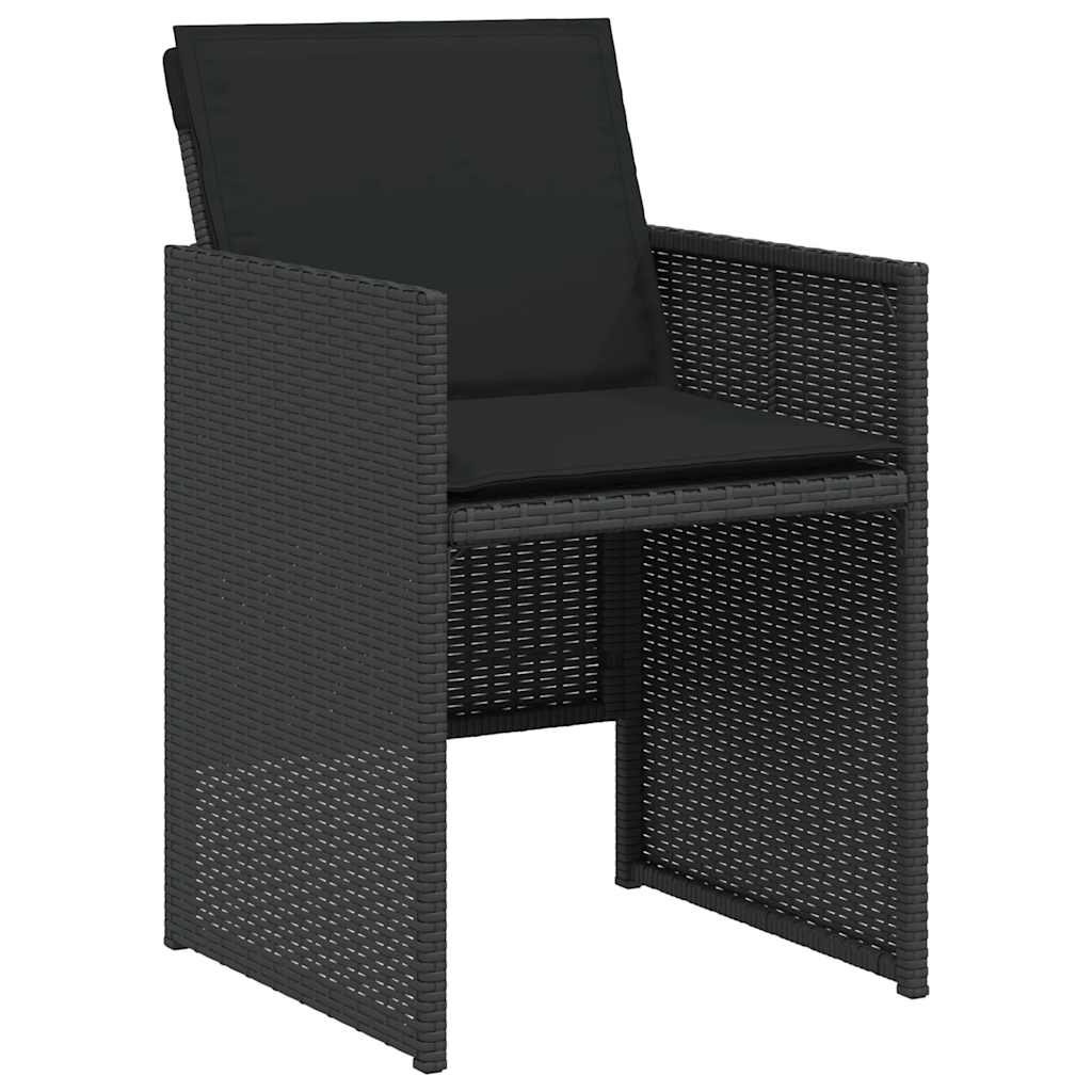 3-dijelni bistro set s jastucima crni od poliratana