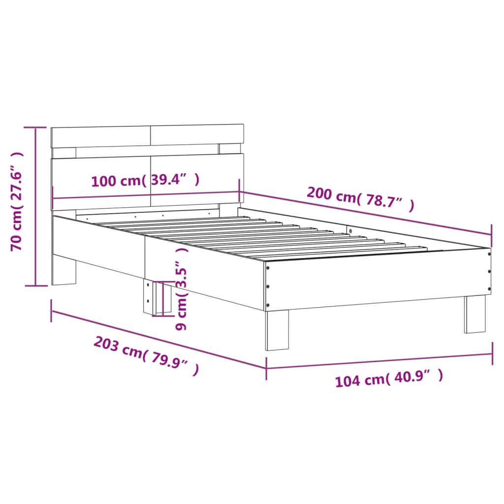 Okvir kreveta bez madraca s uzglavljem boja hrasta 100x200 cm