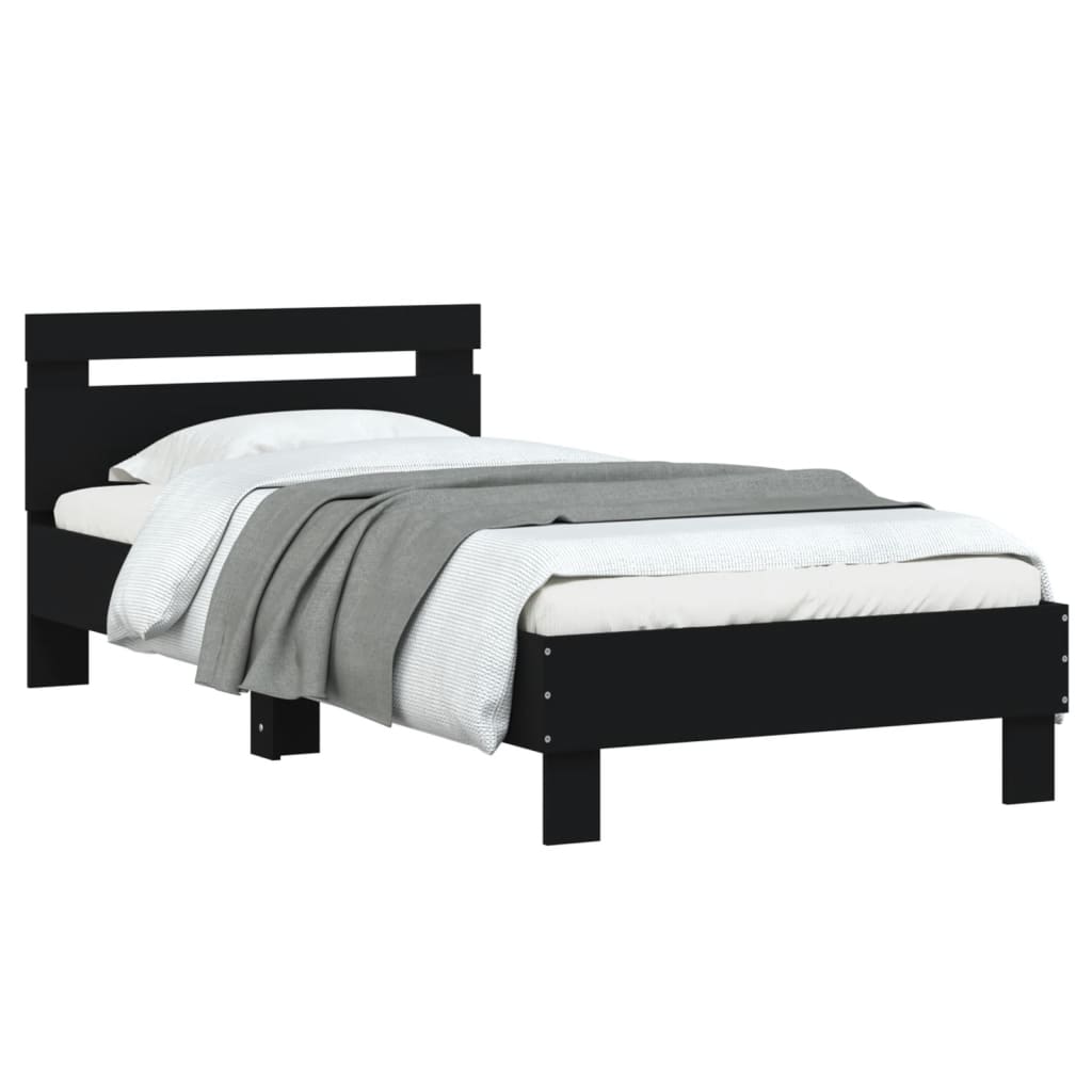 Okvir za krevet s uzglavljem crni 75x190 cm konstruirano drvo