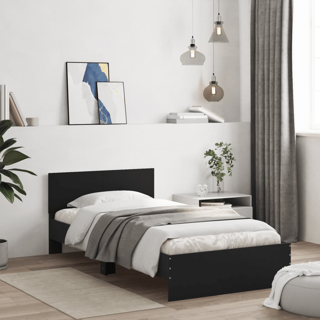 Okvir za krevet s uzglavljem crna 100x200 cm konstruiranog drva