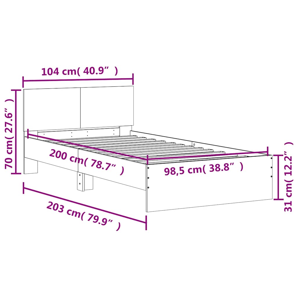 Okvir za krevet s uzglavljem boja hrasta 100x200 cm drveni