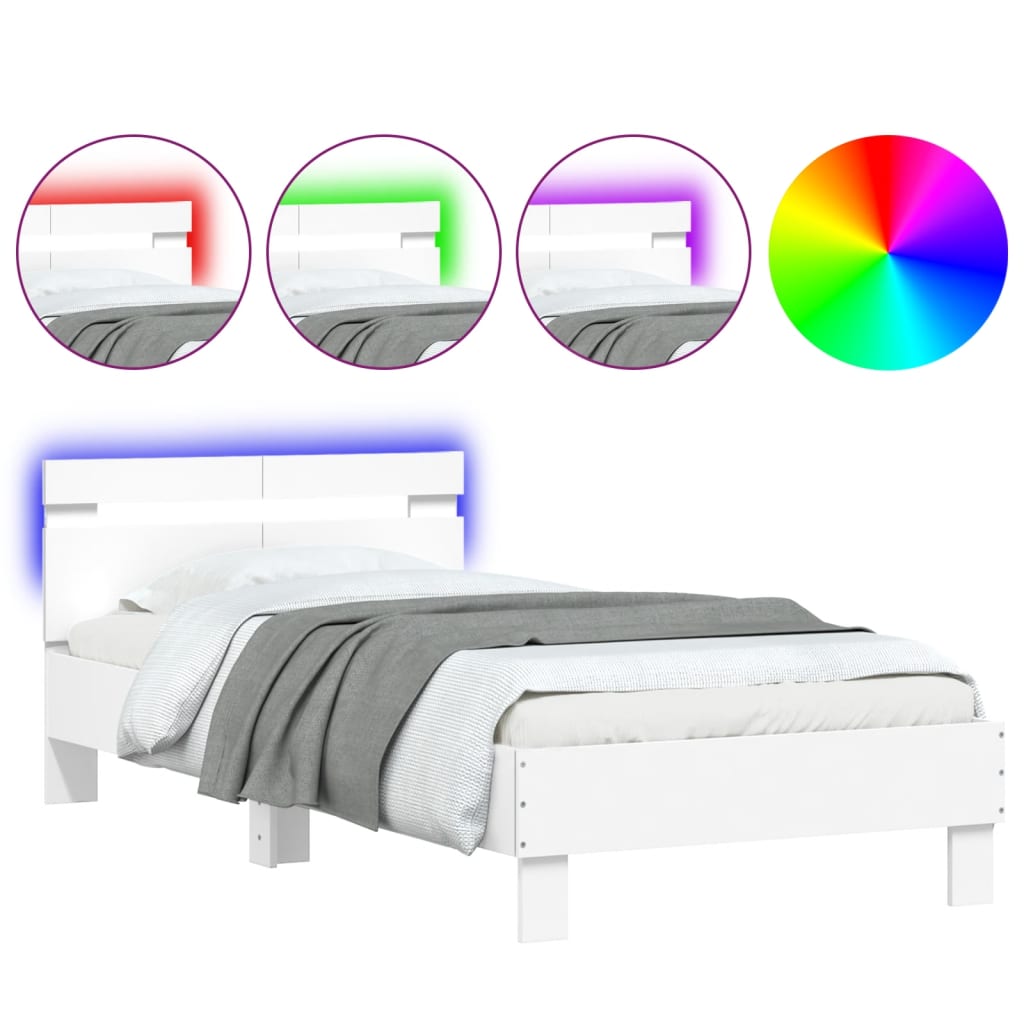 Okvir za krevet s uzglavljem i LED svjetlima bijeli 100x200 cm