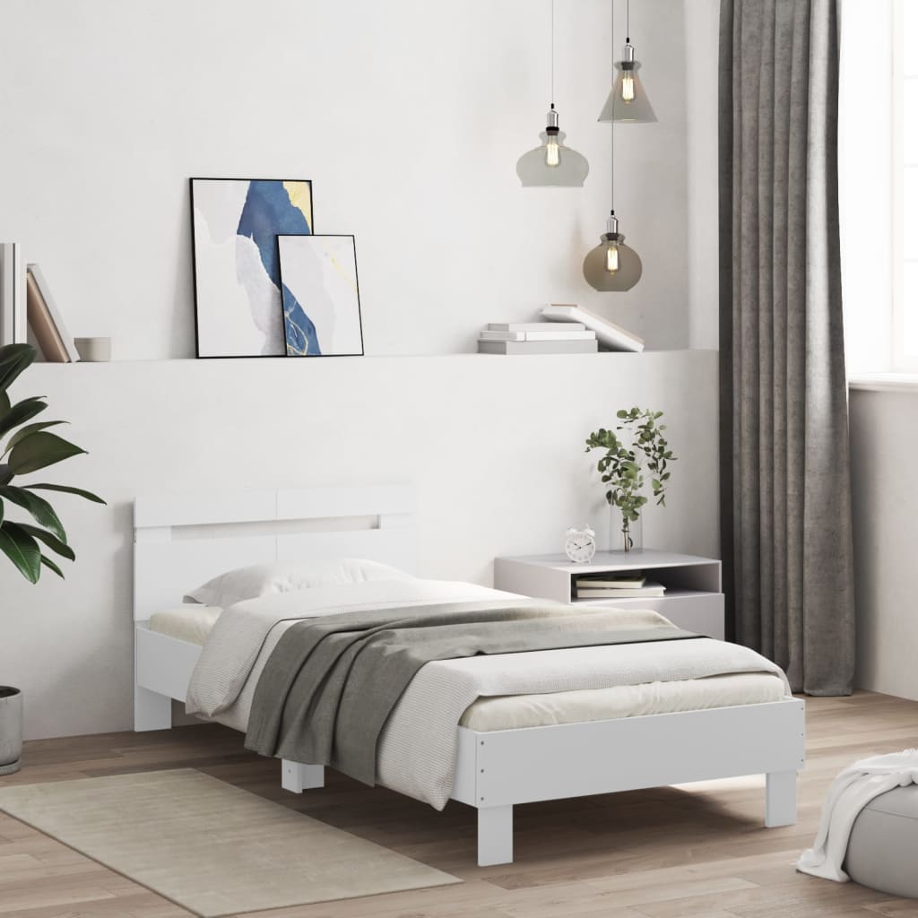 Okvir za krevet s uzglavljem i LED svjetlima bijeli 100x200 cm