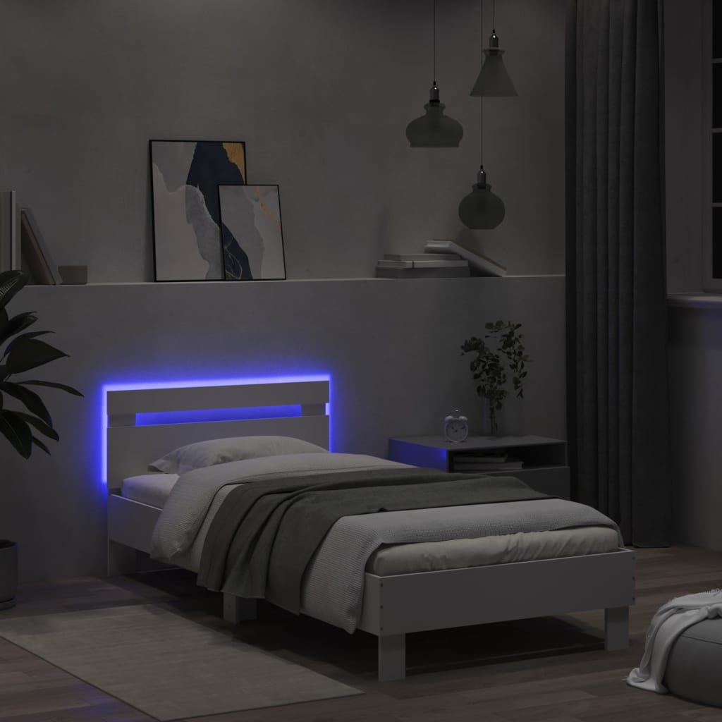 Okvir za krevet s uzglavljem i LED svjetlima bijeli 100x200 cm