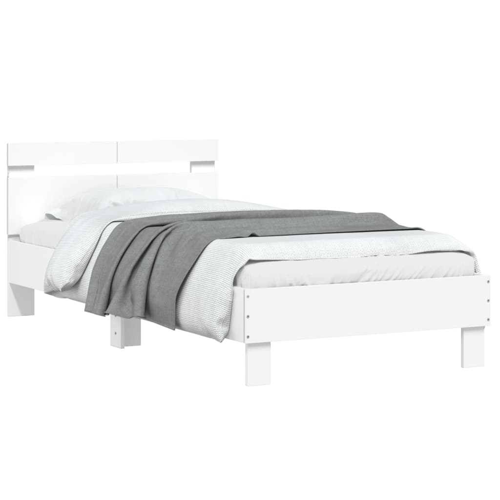 Okvir za krevet s uzglavljem i LED svjetlima bijeli 100x200 cm