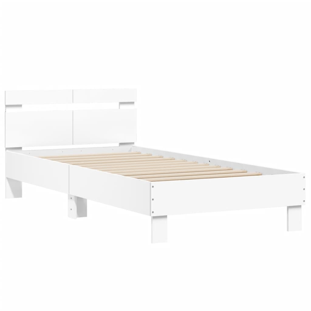 Okvir za krevet s uzglavljem i LED svjetlima bijeli 100x200 cm