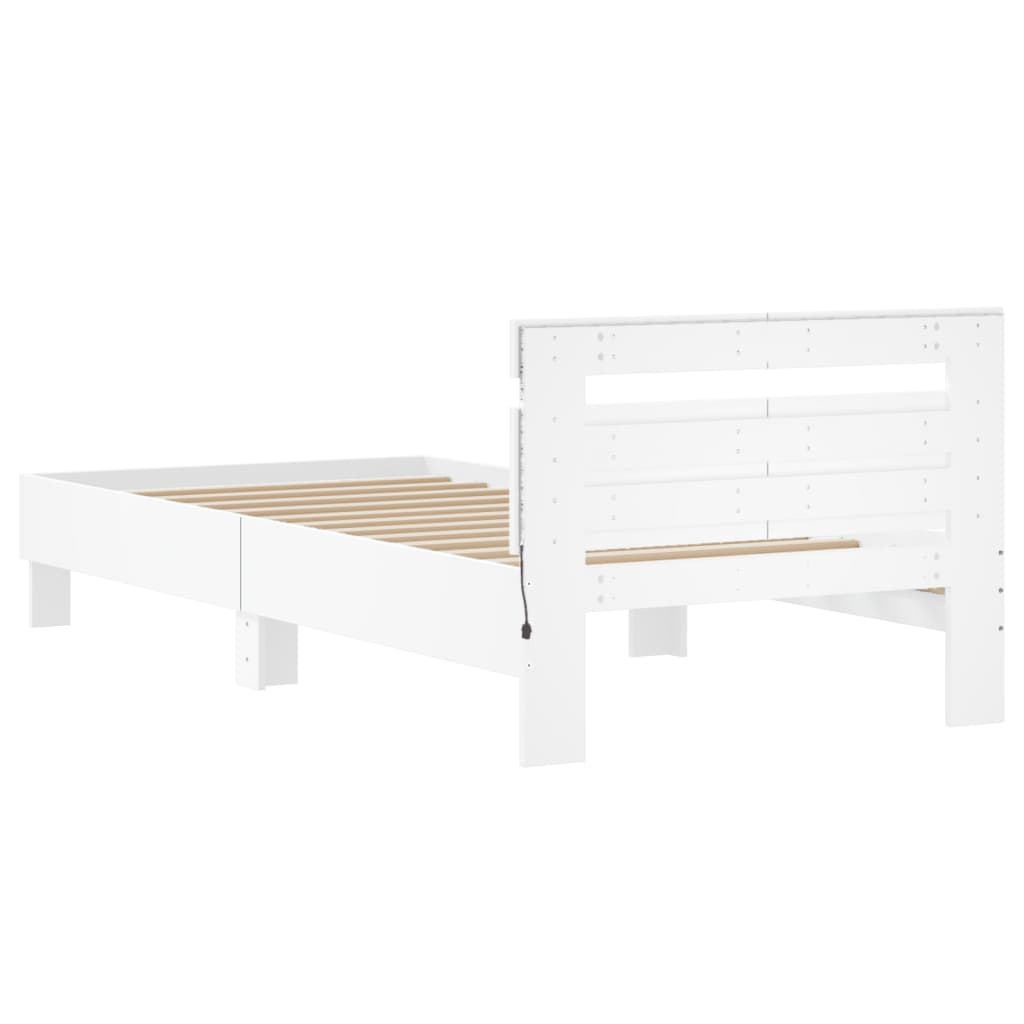 Okvir za krevet s uzglavljem i LED svjetlima bijeli 100x200 cm