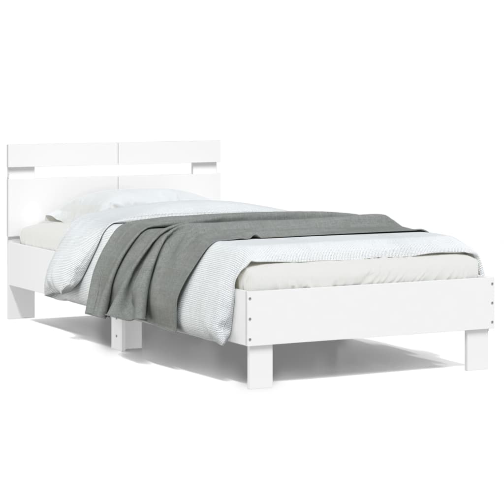 Okvir za krevet s uzglavljem i LED svjetlima bijeli 100x200 cm
