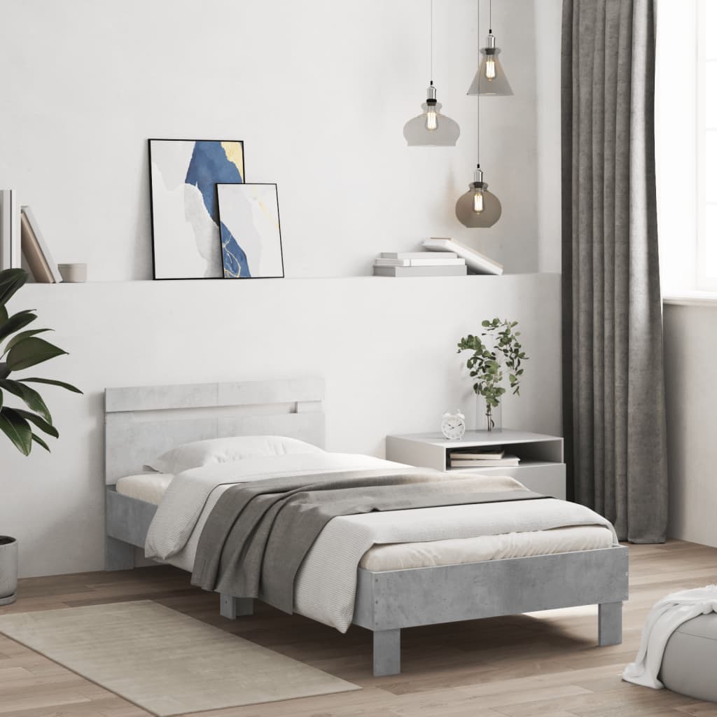 Okvir kreveta s uzglavljem LED siva boja betona 100 x 200 cm