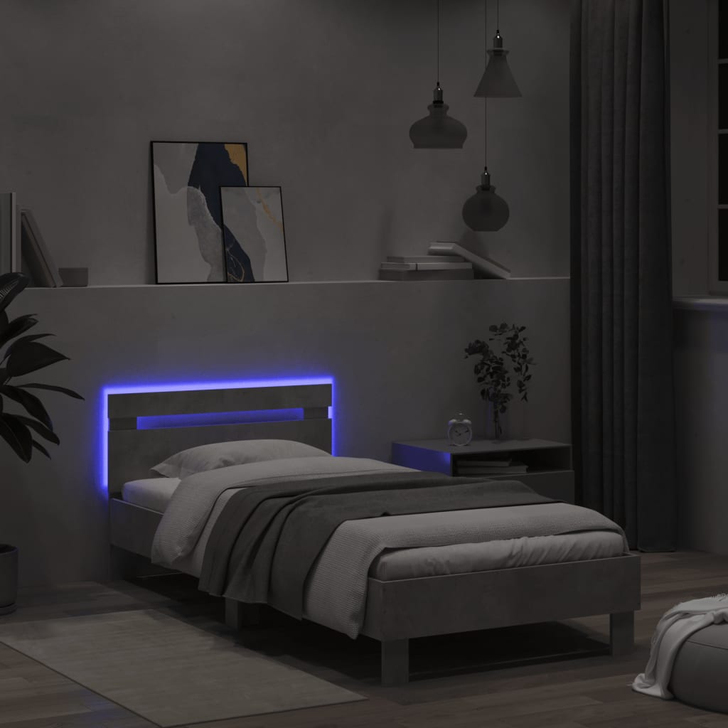 Okvir kreveta s uzglavljem LED siva boja betona 100 x 200 cm