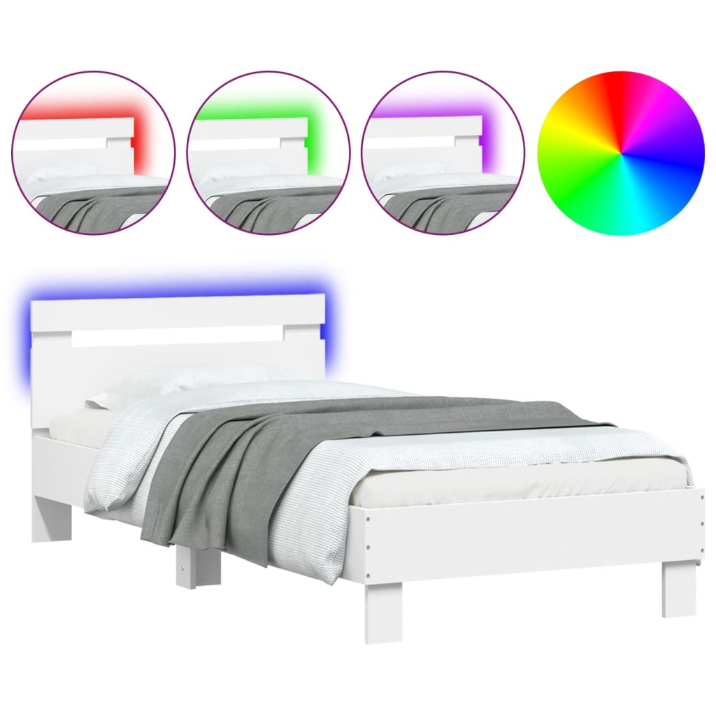 Okvir za krevet s uzglavljem i LED svjetlima bijeli 90x200 cm