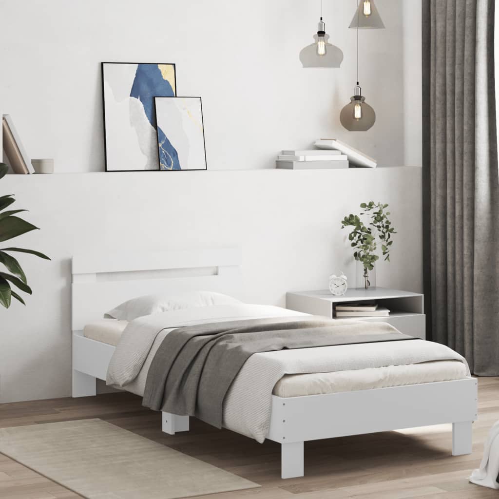 Okvir za krevet s uzglavljem i LED svjetlima bijeli 90x200 cm