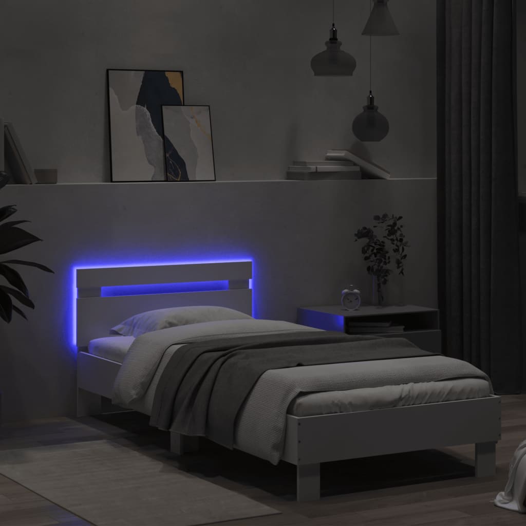 Okvir za krevet s uzglavljem i LED svjetlima bijeli 90x200 cm