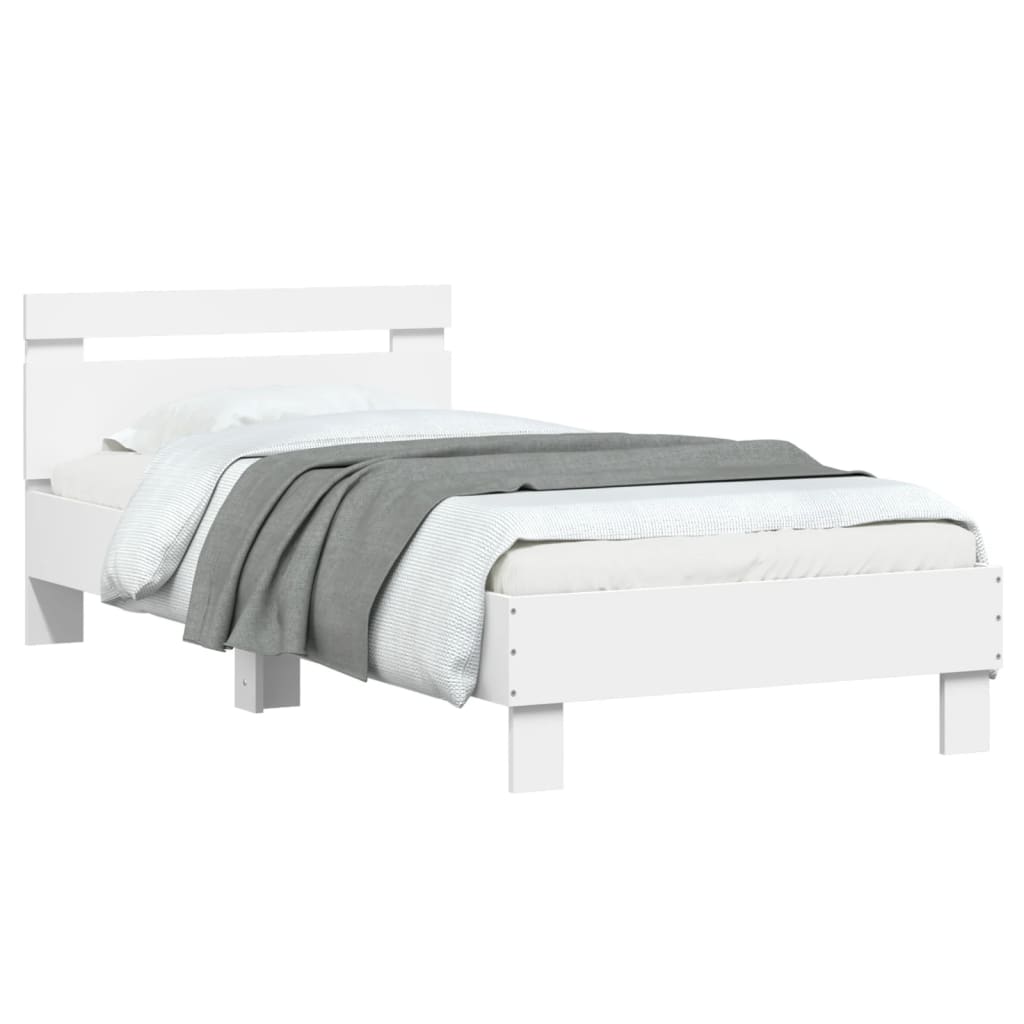 Okvir za krevet s uzglavljem i LED svjetlima bijeli 90x200 cm