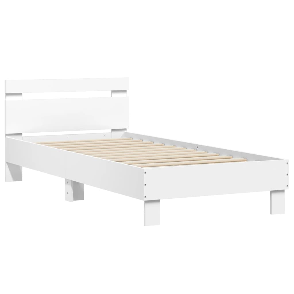 Okvir za krevet s uzglavljem i LED svjetlima bijeli 90x200 cm