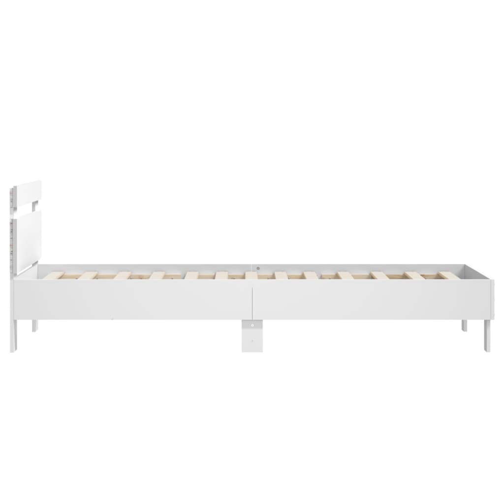 Okvir za krevet s uzglavljem i LED svjetlima bijeli 90x200 cm