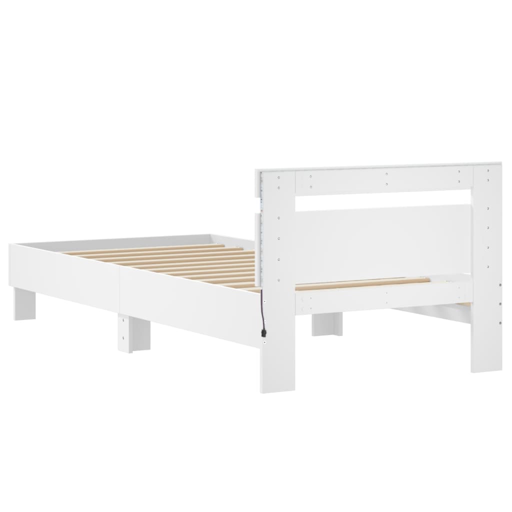 Okvir za krevet s uzglavljem i LED svjetlima bijeli 90x200 cm