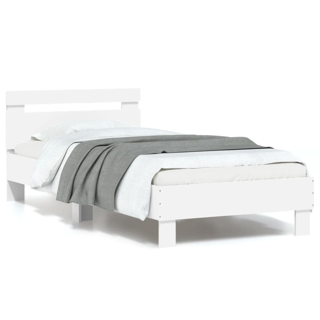 Okvir za krevet s uzglavljem i LED svjetlima bijeli 90x200 cm