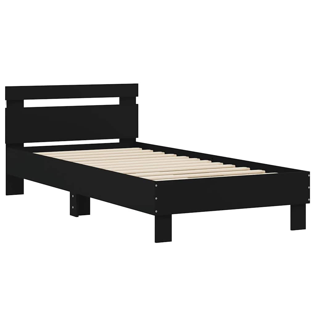 Okvir za krevet s uzglavljem i LED svjetlima crni 75x190 cm