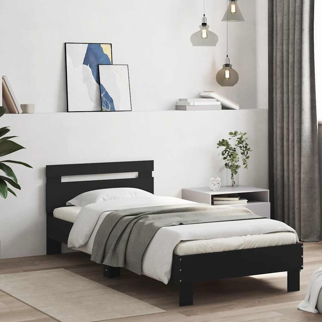 Okvir za krevet s uzglavljem i LED svjetlima crni 75x190 cm