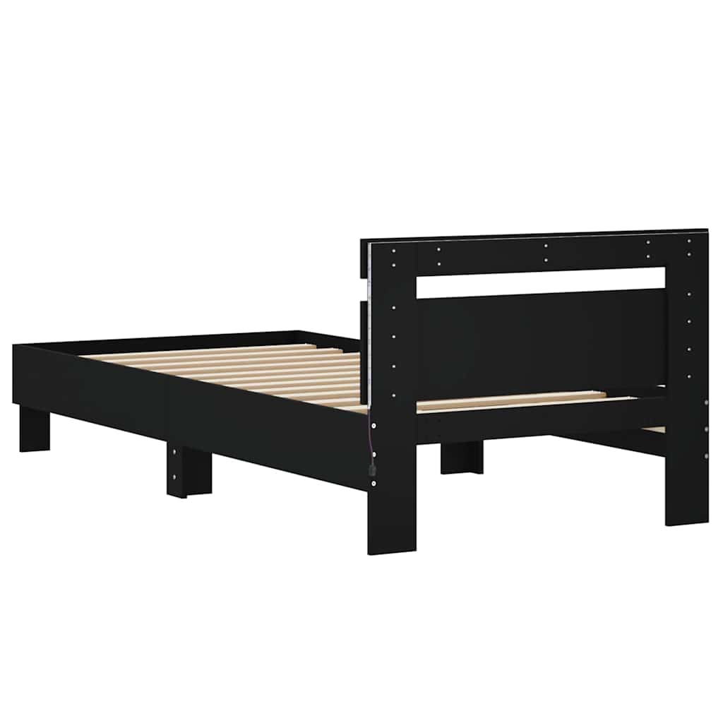 Okvir za krevet s uzglavljem i LED svjetlima crni 75x190 cm