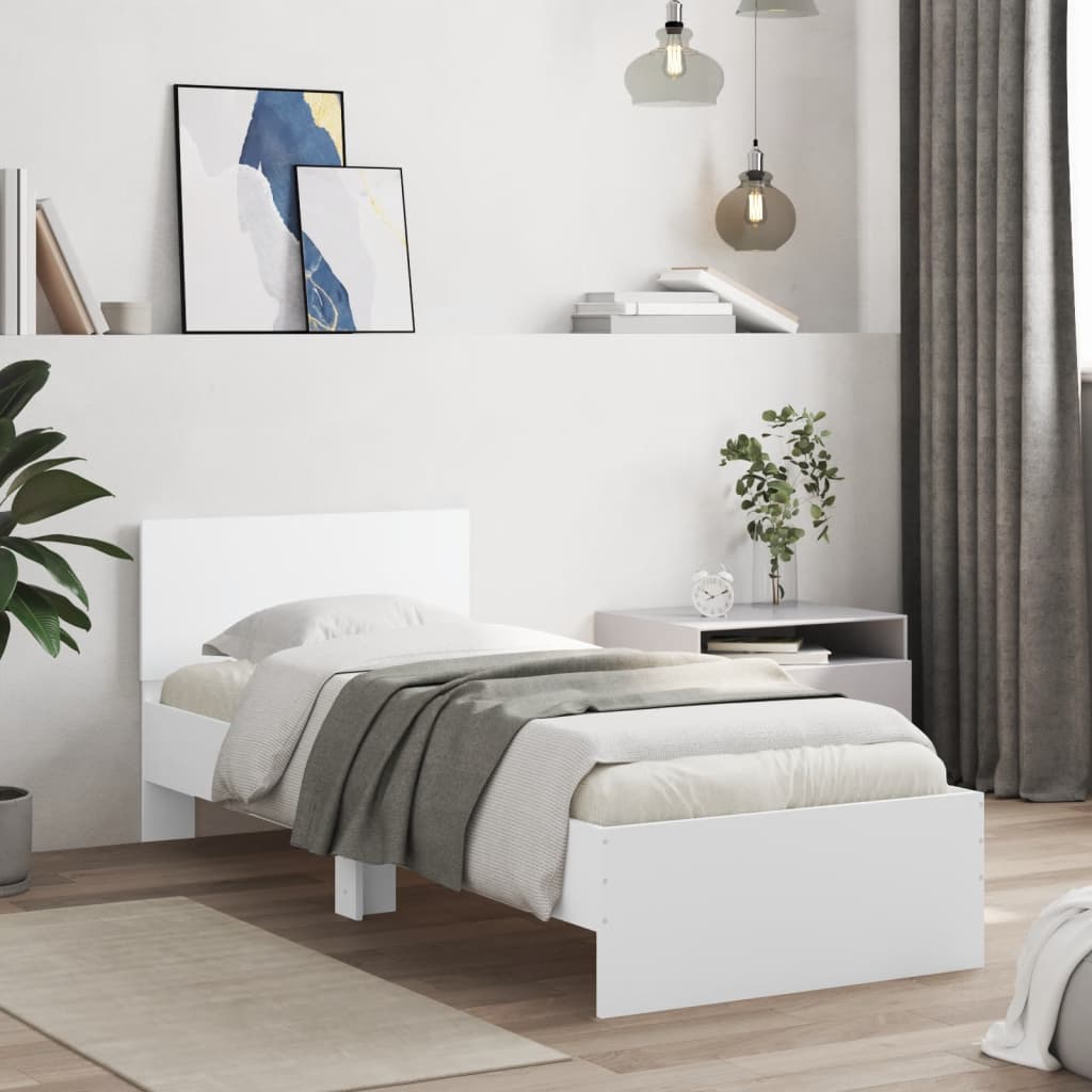 Okvir za krevet s uzglavljem i LED svjetlima bijeli 90x200 cm
