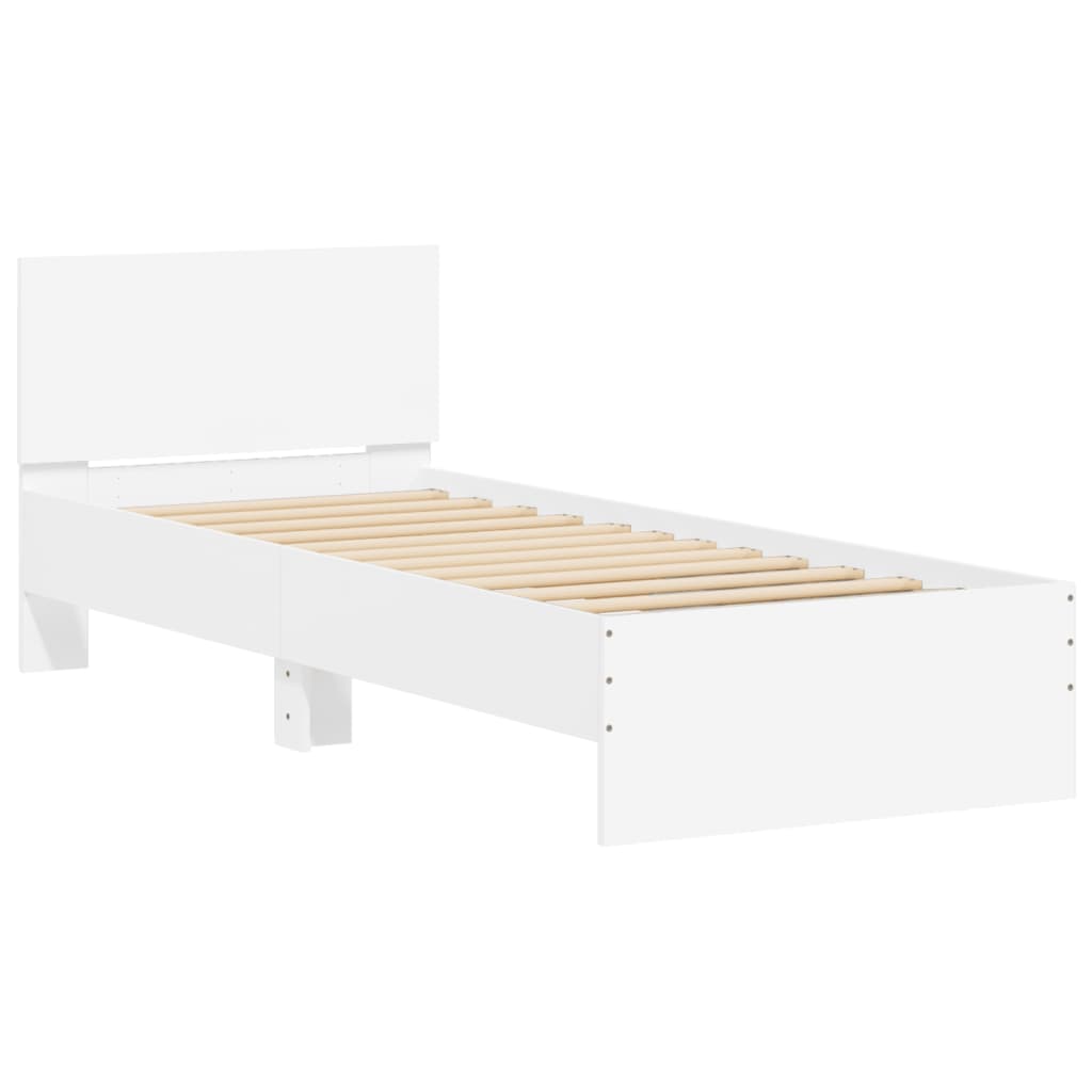 Okvir za krevet s uzglavljem i LED svjetlima bijeli 90x200 cm