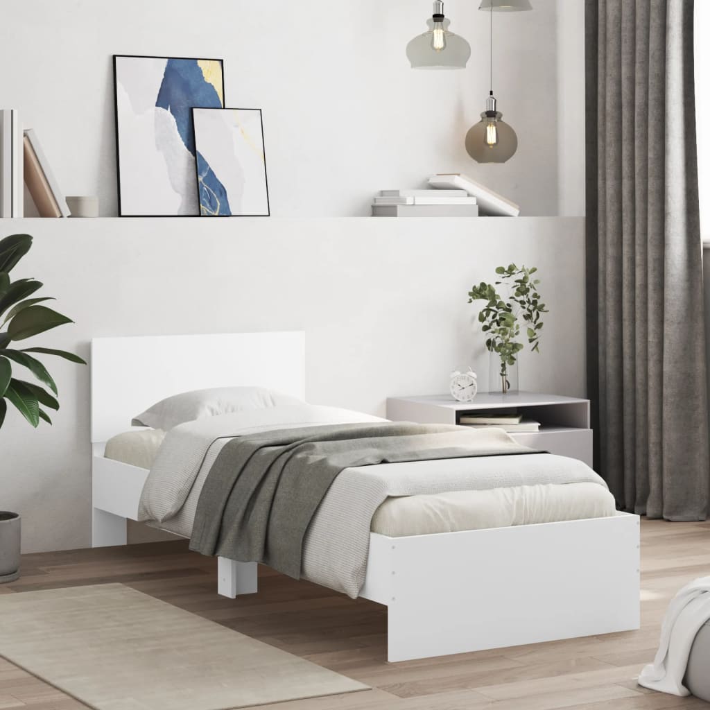 Okvir za krevet s uzglavljem i LED svjetlima bijeli 90x190 cm