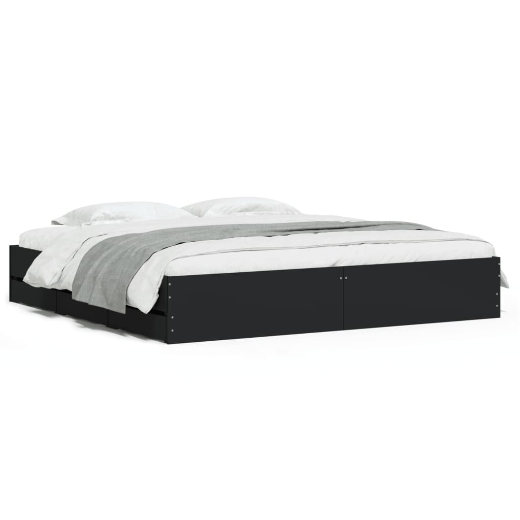 Okvir za krevet s ladicama crni 200x200 cm konstruirano drvo