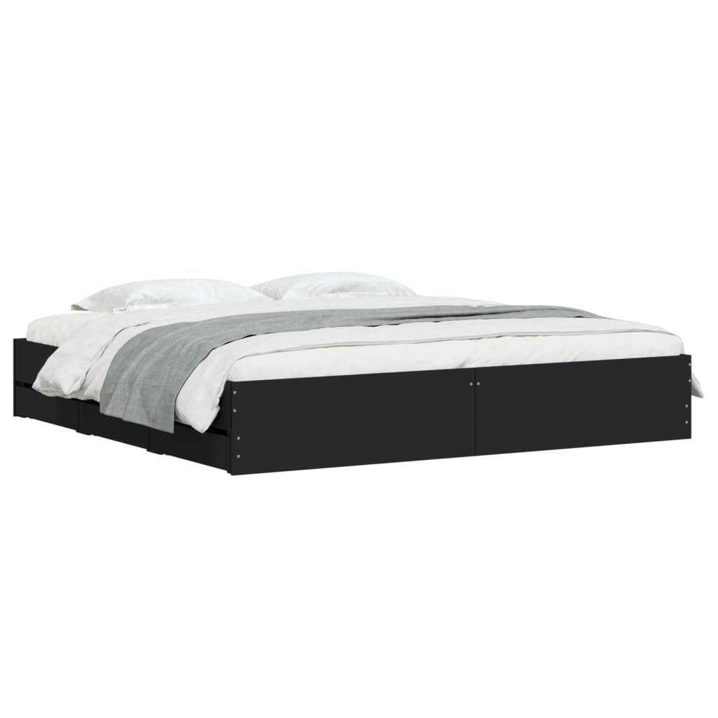 Okvir za krevet s ladicama crni 200x200 cm konstruirano drvo